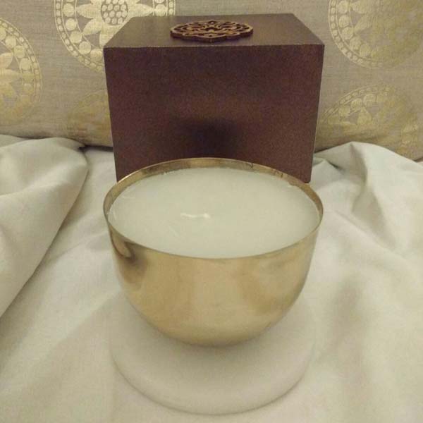 Brass Cup Candle with a White Marble Coaster
