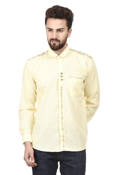 MSG Yellow Designer Slim Fit Shirt, Gender : Men's