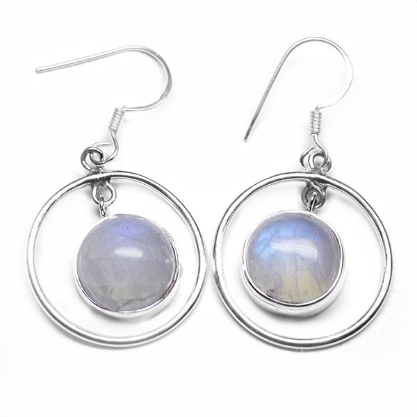 5.3 gm rainbow moonstone gem stone 925 sterling original silver earring