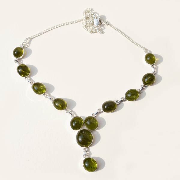 25.5 Gm Prehnite Gemstone 925 Sterling Original Silver Necklace