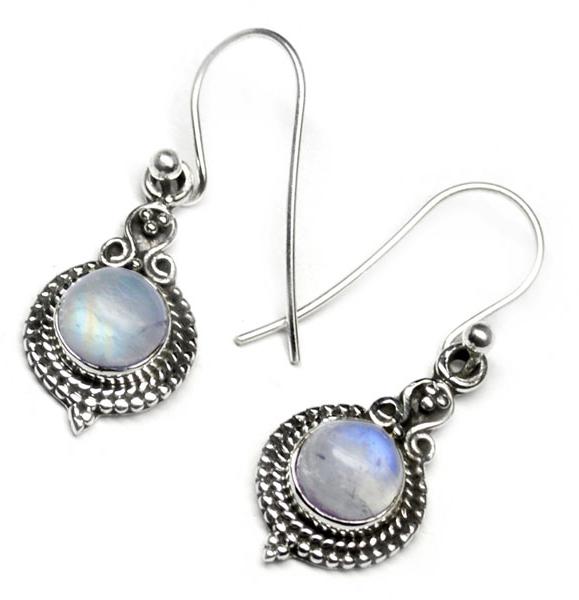 3.8 Gm Rainbow Moonstone Gem Stone 925 Sterling Original Silver Earring