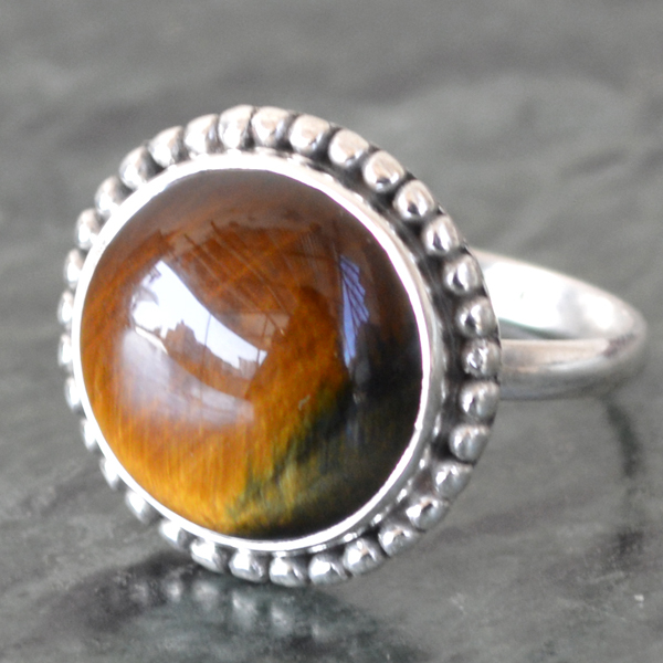 4.3 Gm Tiger Eye Gem Stone 925 Sterling Original Silver Ring