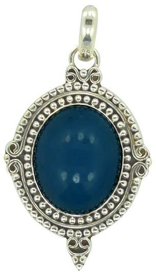 5.9 Gm Blue Chalcedony Gemstone  925 Sterling Original Silver Pendant