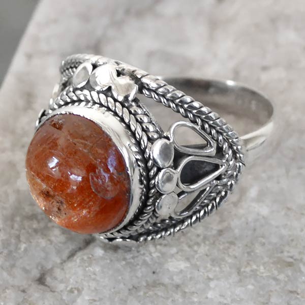 6.4 GM Natural Sun Stone Gem Stone 925 Sterling Original Silver Ring