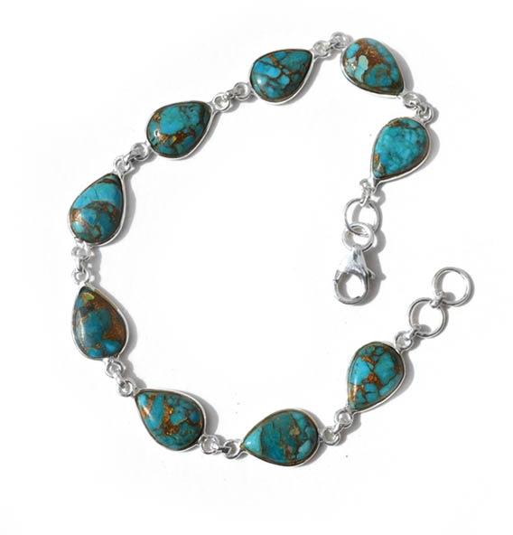 Blue Copper Turquoise Gemstone 925 Sterling Silver Bracelet