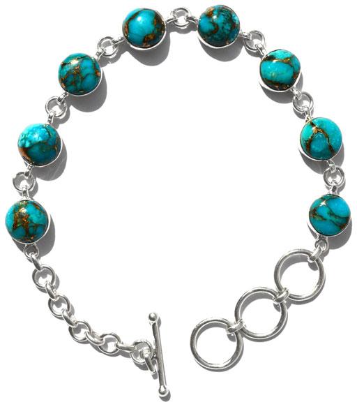 Blue Copper Turquoise Gemstone 925 Sterling Silve Bracelet