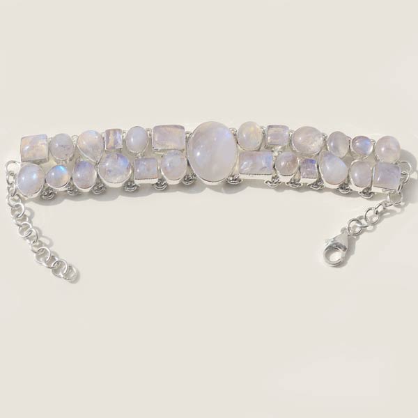 Blue Rainbow Moonstone Gemstone 925 Sterling Silver Bracelet