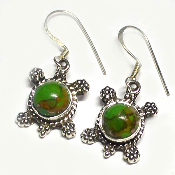 Green Copper Turquoise Gem Stone Sterling Silver Earring
