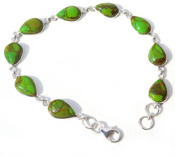 Green Turquoise Gemstone 925 Sterling Silver Bracelet