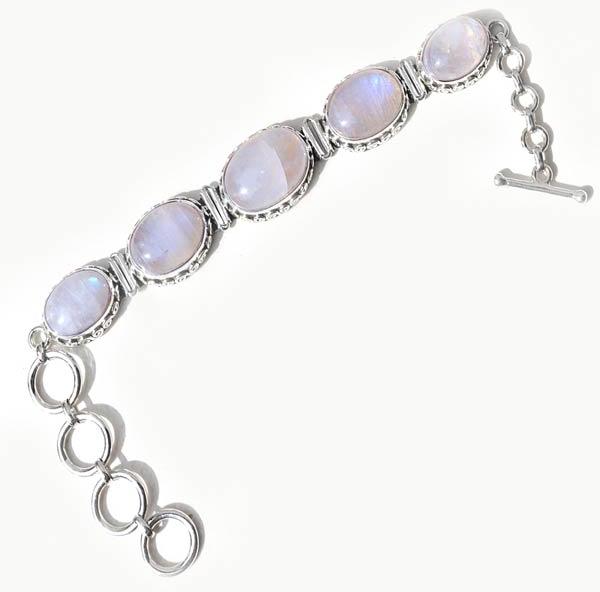 New Design Rainbow Moonstone Gemstone Sterling Silver Bracelet