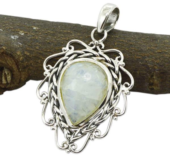 Rainbow Moonstone Gem Stone 925 Sterling Original Silver Pendant