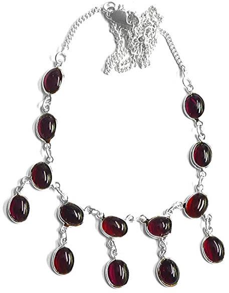 Red Garnet Gemstone 925 Sterling Silver Necklace