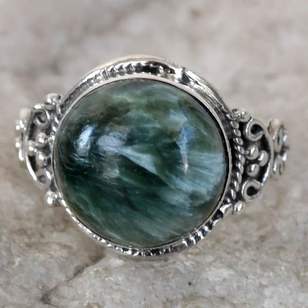 Seraphinite GemStone 925 Sterling Silver Ring