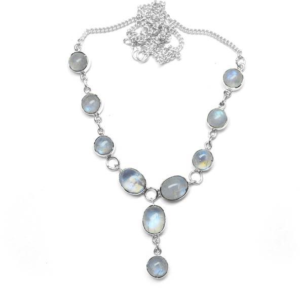 White Rainbow Moonstone Gem Stone 925 Sterling Original Silver Necklace