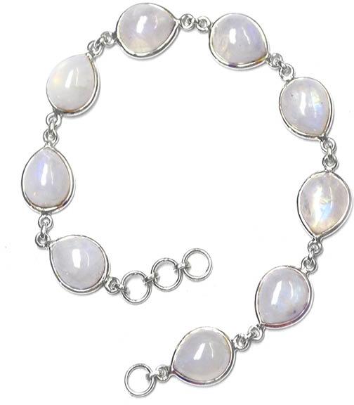 White Rainbow Moonstone Gemstone 925 Sterling Silver Bracelet