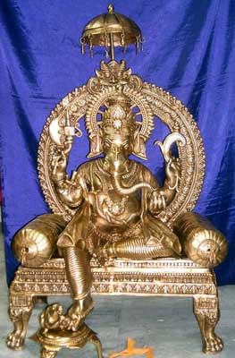 Brass Golden Ganesh Chatri statue