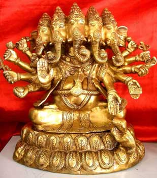 Brass Punchmukhi Ganesh statue