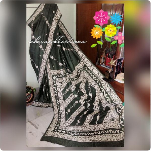 Hand gujarati embroidery on pure tussar silk