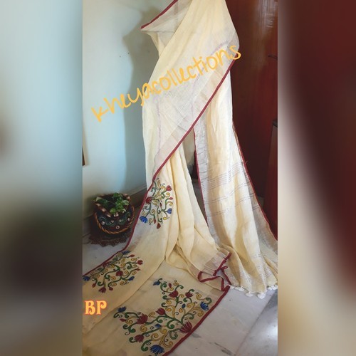 Hand Painted Linen Sarees, Occasion : Party Wear