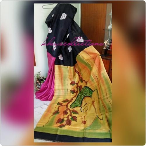Hand Printed Bishnupur Silk Sarees, Color : Yellow, Black, etc