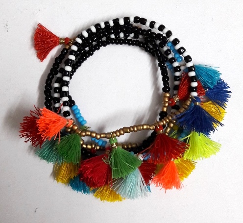 Multi tassel seed bead stretch bracelet set