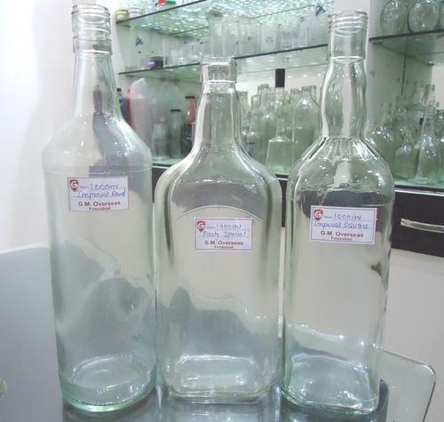 Round Flat 1000ml Generic Glass Bottles, Color : Transparent
