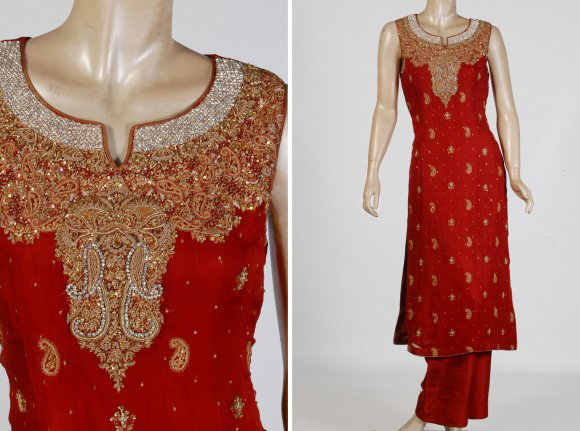 Red Jacquard Silk Embroidered Bridal Kurti