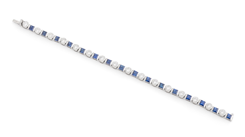 Blue Sapphire And White Diamond Line Bracelet