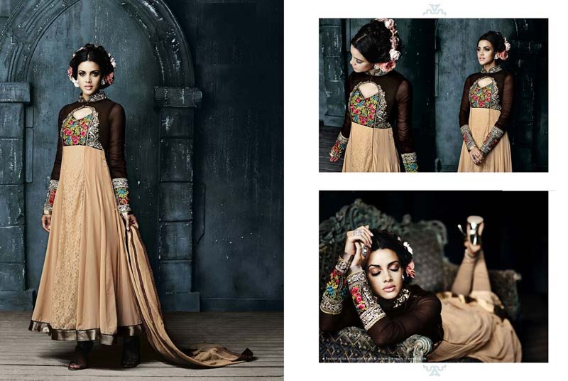 Georgette Style Traditional Wear Beige Color Suit