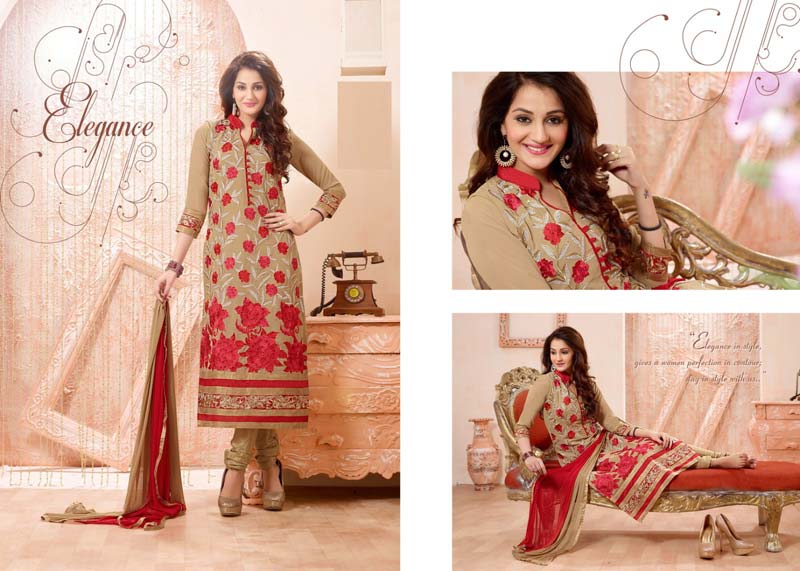 Light Khakhi Red beautiful salwar suit