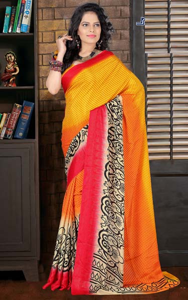 Shaded Orangish Yellow Color Crepe Style Saree