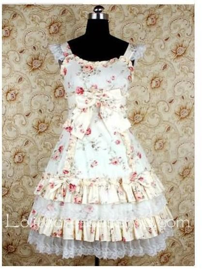 Apricot Cotton U neckline sweet Lolita dress