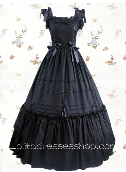 Black Cotton Square Neckline Empire Sleeveless Classic Lolita Dresses