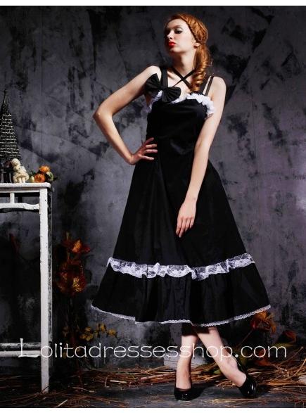 Black Cotton Straps Sleeveless Empire Classic Lolita Dress