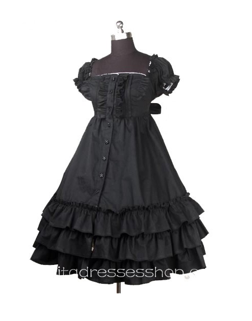 Black Square-collar Short Sleeve Empire Waist classic Lolita dress