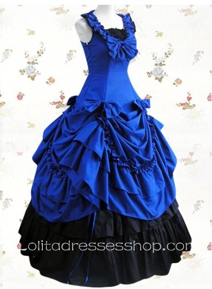 Blue Cotton Square Sleeveless Empire Floor-length Classic Lolita Dress