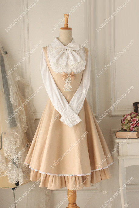Champagne Cotton Round Neck Sleeveless Breast Care Lolita Classic Dress