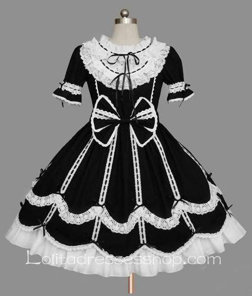 Doll Collar Ruffles Bow Short Sleeves Sweet Princess Dress