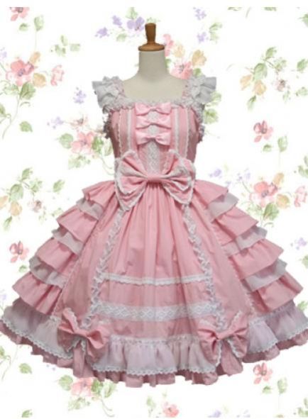 Empire Bow Knee Length Cotton Lolita Ruffles Dress