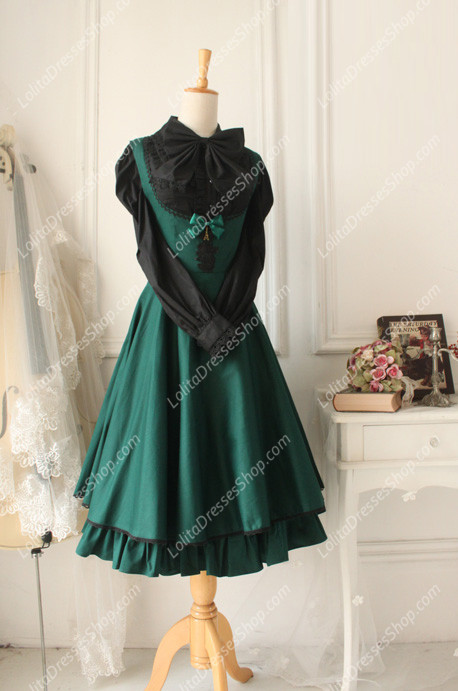 Green Cotton Round Neck Sleeveless Breast Care Lolita Classic Dress