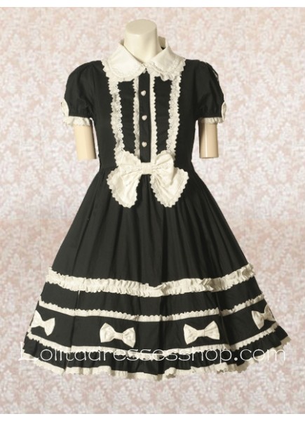 Knee-length Black Cotton Empire Classic Lolita Dress