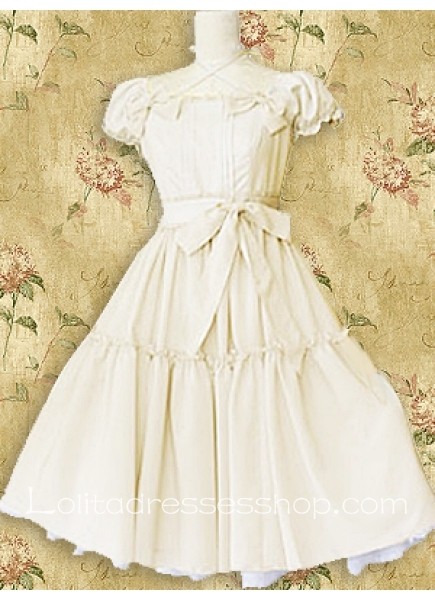 Knee-length Square Short Sleeves Empire Cotton Classic Lolita Dress