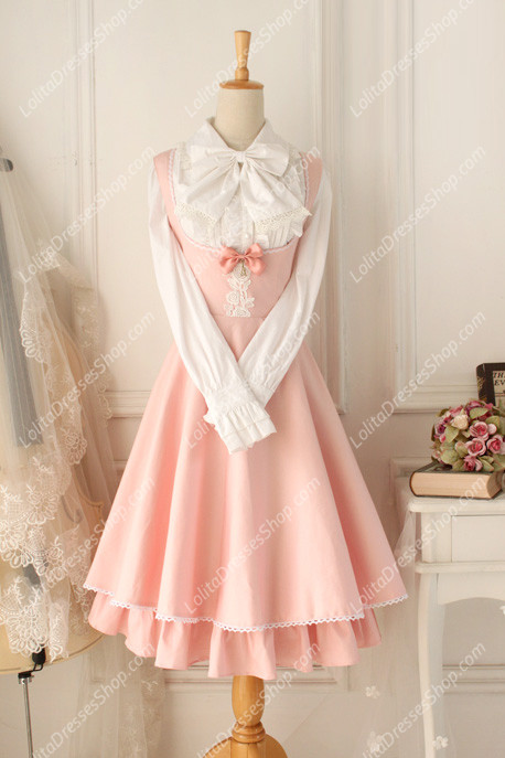 Pink Cotton Round Neck Sleeveless Breast Care Lolita Classic Dress
