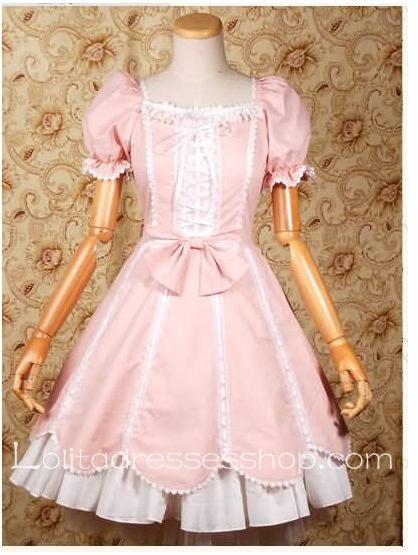 Pink Square-colla separable Short Sleeve classic Lolita dress