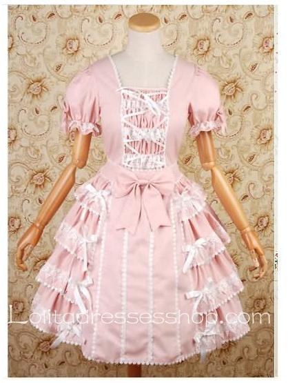 Pink Straight Neckline Short Sleeve Sweet Lolita Dresses