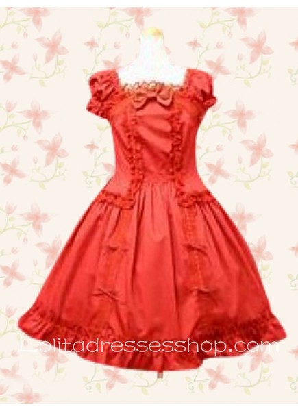 Red Cotton Square Cap Sleeves Empire Classic Lolita Dress
