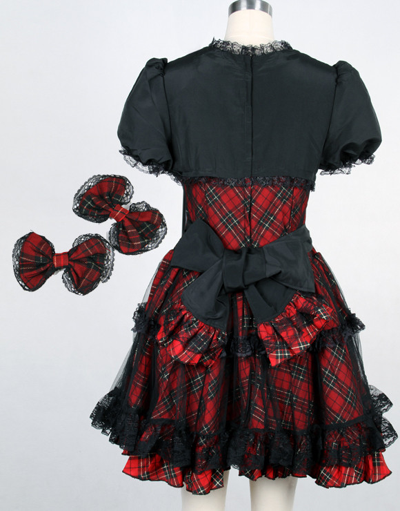 Red Cotton Square-collar Short Sleeve Bow Gothic Lolita Dress