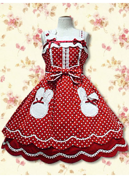 Red Flouncing Straps Cotton Lolita Dress