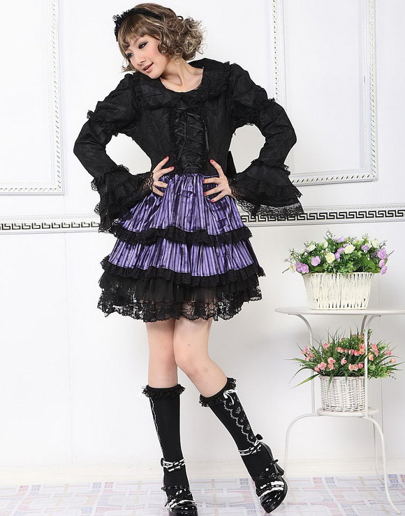 Round Neckline Long Sleeves Empire Waist Pleats Gothic Lolita Dress