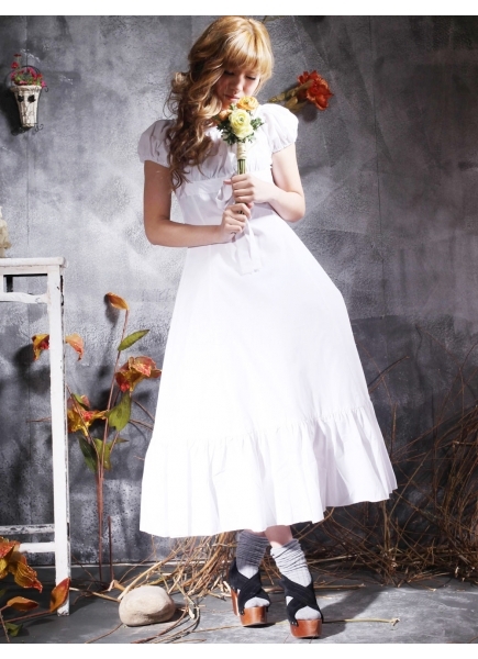 Scoop Short Sleeves Tea-length Ruffles Sweet Lolita Dress